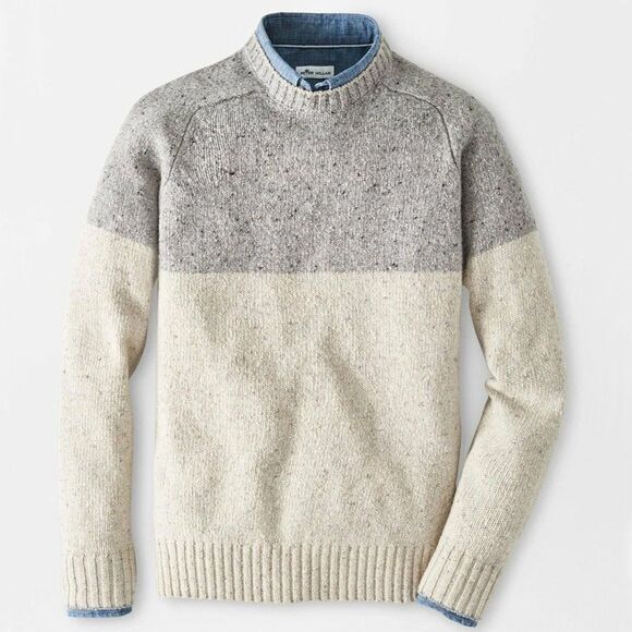 Peter Millar Wool Blend Color Block Crewneck Sweater Gray Cream Men’s Size Large - Picture 4 of 14